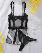 Mesh See-Through Hollow Backless Bra Set