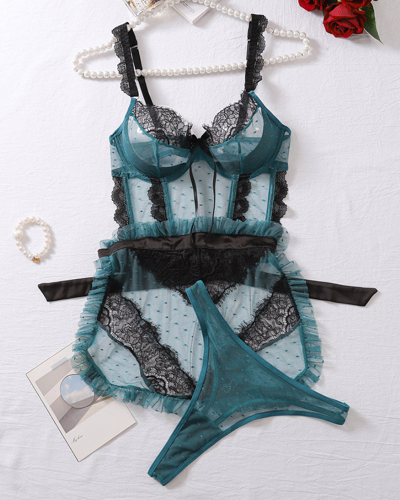 Mesh See-Through Hollow Backless Bra Set