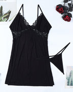 Lace Stitching Slit Suspender Nightdress