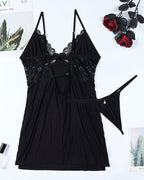 Lace Stitching Slit Suspender Nightdress