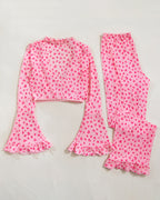 Long-Sleeved Heart Print Ruffled Pajamas Set