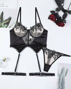 Embroidered Flower Colorblock Bra Set