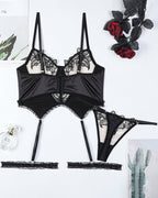 Embroidered Flower Colorblock Bra Set