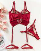 Embroidered Flower Colorblock Bra Set