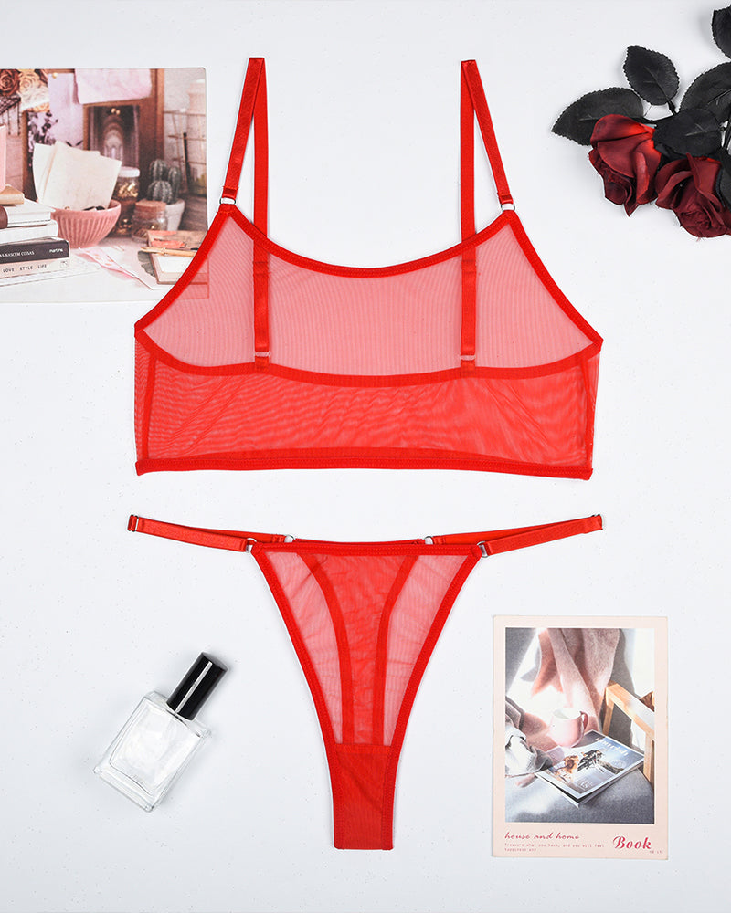 Mesh See-Through Camisole Bra 2-pcs Set
