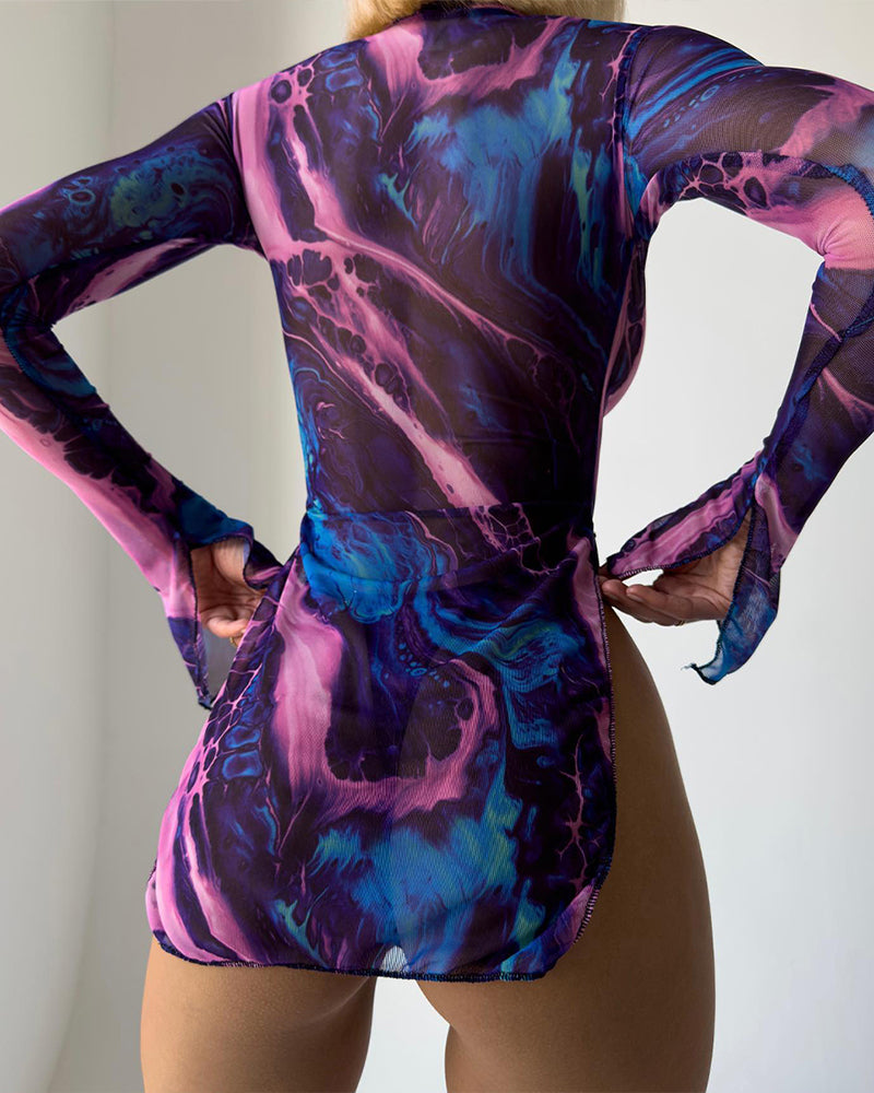 ⚡Flash Sale-Tie-Dye Mesh High Side Slit Dress