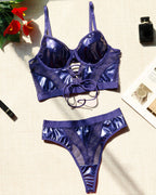 PU Mesh Splicing Bra Set