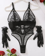 Polka Dot Mesh Lace Open Crotch Bodysuit