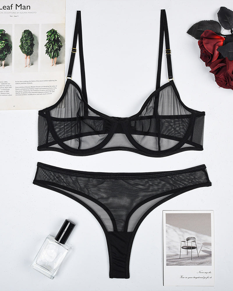 Sheer Mesh Underwire Bra with Panty Erotic Set
