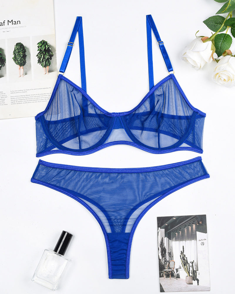 Sheer Mesh Underwire Bra with Panty Erotic Set