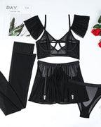 Heart Cut Out Bra Lingerie Set with Stockings