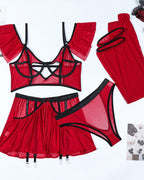 Heart Cut Out Bra Lingerie Set with Stockings