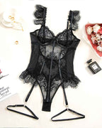 Floral Lace Ruffle Trim Garter Bodysuit