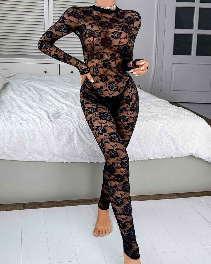 Floral Lace Unitard Jumpsuit