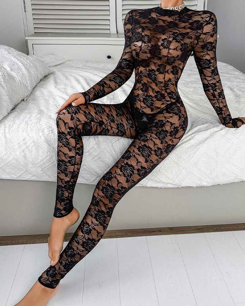 Floral Lace Unitard Jumpsuit