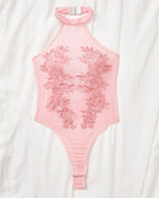Floral Embroidered Mesh Sheer Bodysuit
