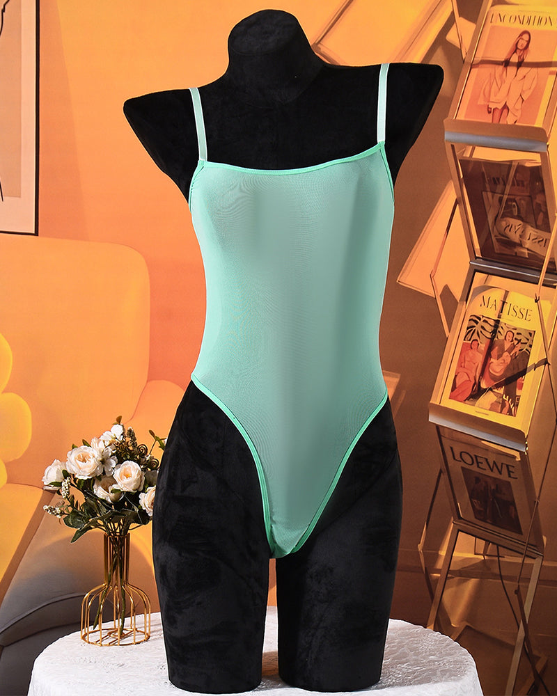 Sheer Mesh Bodysuit ¡§C Sexy High-Cut Lingerie
