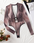 Hollow Mesh Long Sleeve Bodysuits