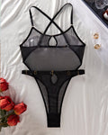 Hollow Mesh Sheer Cross-back Bodysuits