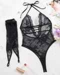 Floral Lace Sheer Bodysuits with Gloves