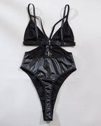 PU Leather Lace-up Cutout Bodysuit