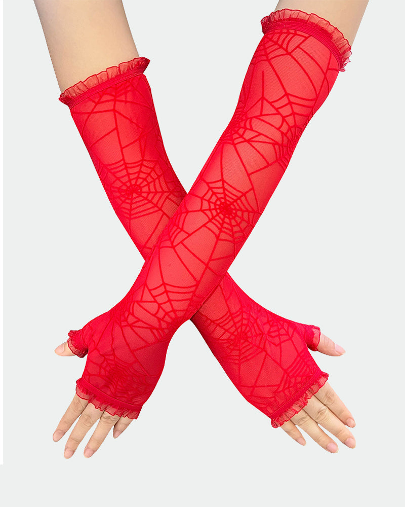 Long Spider Web Lace Gloves