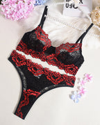 Color Trim Lace Underwire Bra Panty Sets