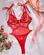 Lace Embroidery Open Back Bodysuit