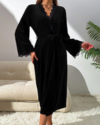 Deep V Neck Side Slit Velvet Dress & Robe