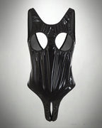 PU Leather Crotchless Cupless Teddy