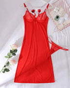 Red Sheer Mesh Nightgown with G-String