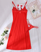 Red Sheer Mesh Nightgown with G-String