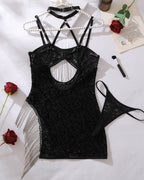 Leopard Hollow Split Night Dress with Panty