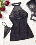 Mesh Halter Embroidered Floral Mini Dress