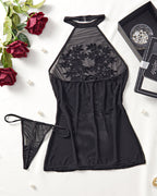 Mesh Halter Embroidered Floral Mini Dress
