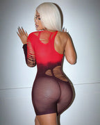 ⚡Flash Sale-{M} Fishnet Halter Bodycon Shorts Bodysuit
