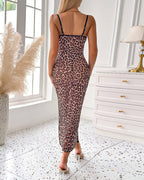 Hollow Leopard High Slit Dress+Thong