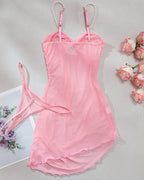 Pearl Strap Hollow Mesh Slip Dress