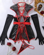 Leather Fishnet Cupless Lace up Night Dress