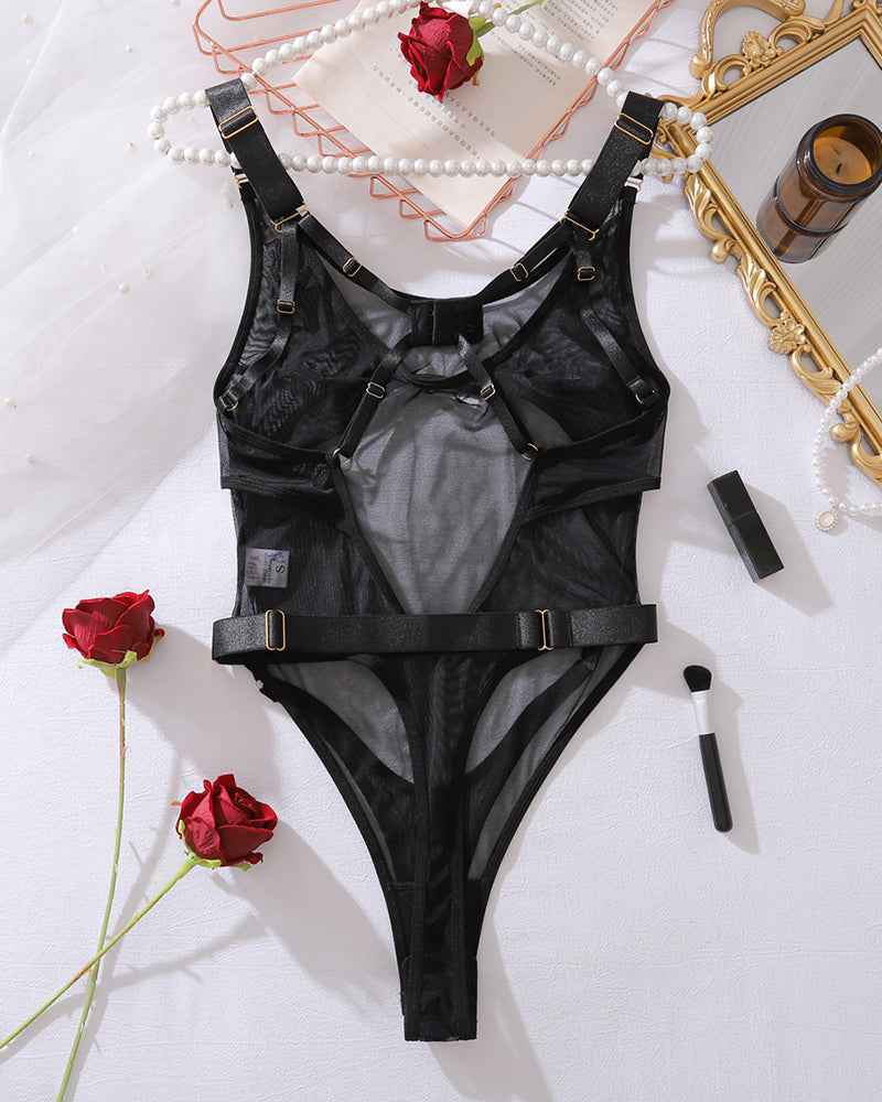 Sheer Double Mesh Cross Back Bodysuits