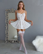Floral Lace Mesh Babydoll Slip Dress + Stockings