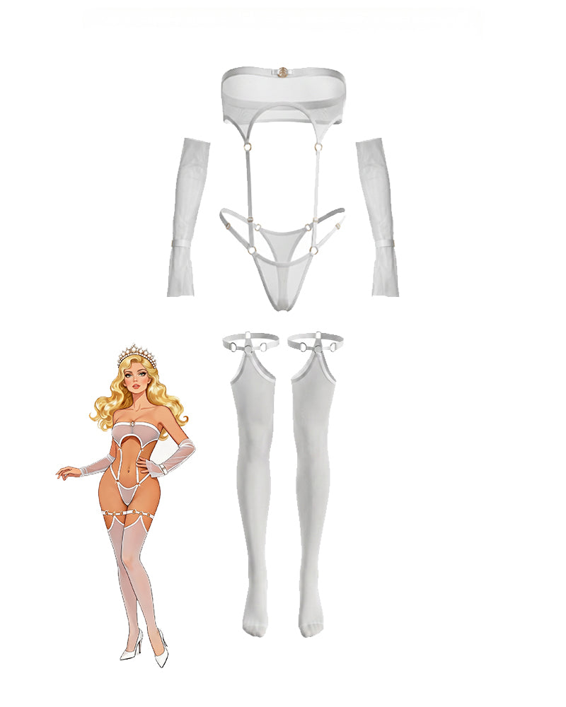 Mesh Sheer Body Set+Gloves+Stockings