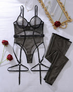 Hollow Fishnet Bodysuit with Stockings