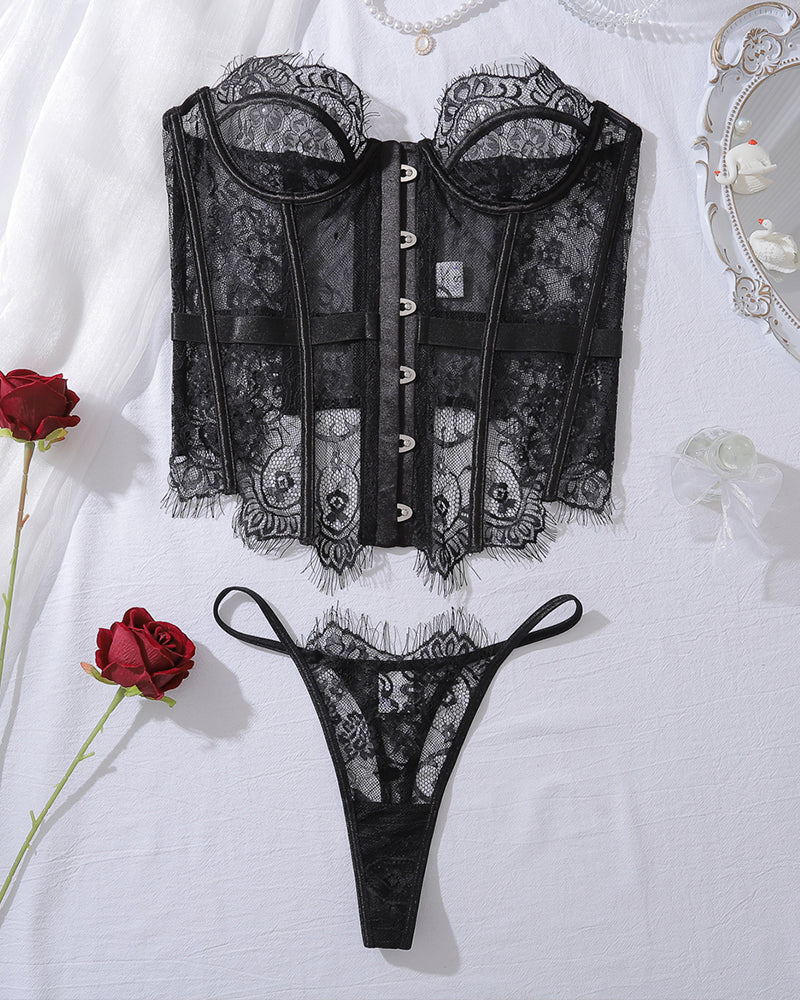 Fishbone Corset Top with Panty Set
