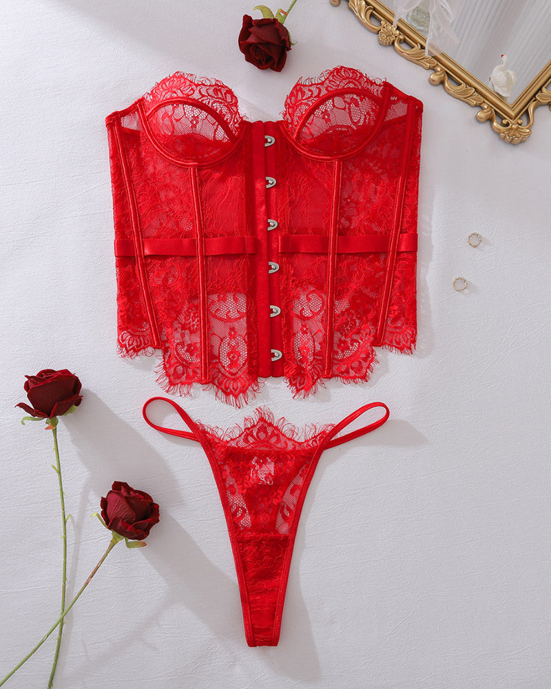 Fishbone Corset Top with Panty Set