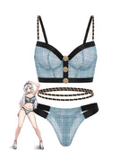 Plaid Lingerie Set with Waist Chain