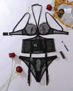 Eyelash Lace Halterneck Lingerie set