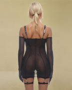 Sheer Mesh Slip Dress with Gloves