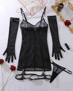 Sheer Mesh Slip Dress with Gloves