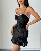 Retro Velvet Ruffle Mesh Dress
